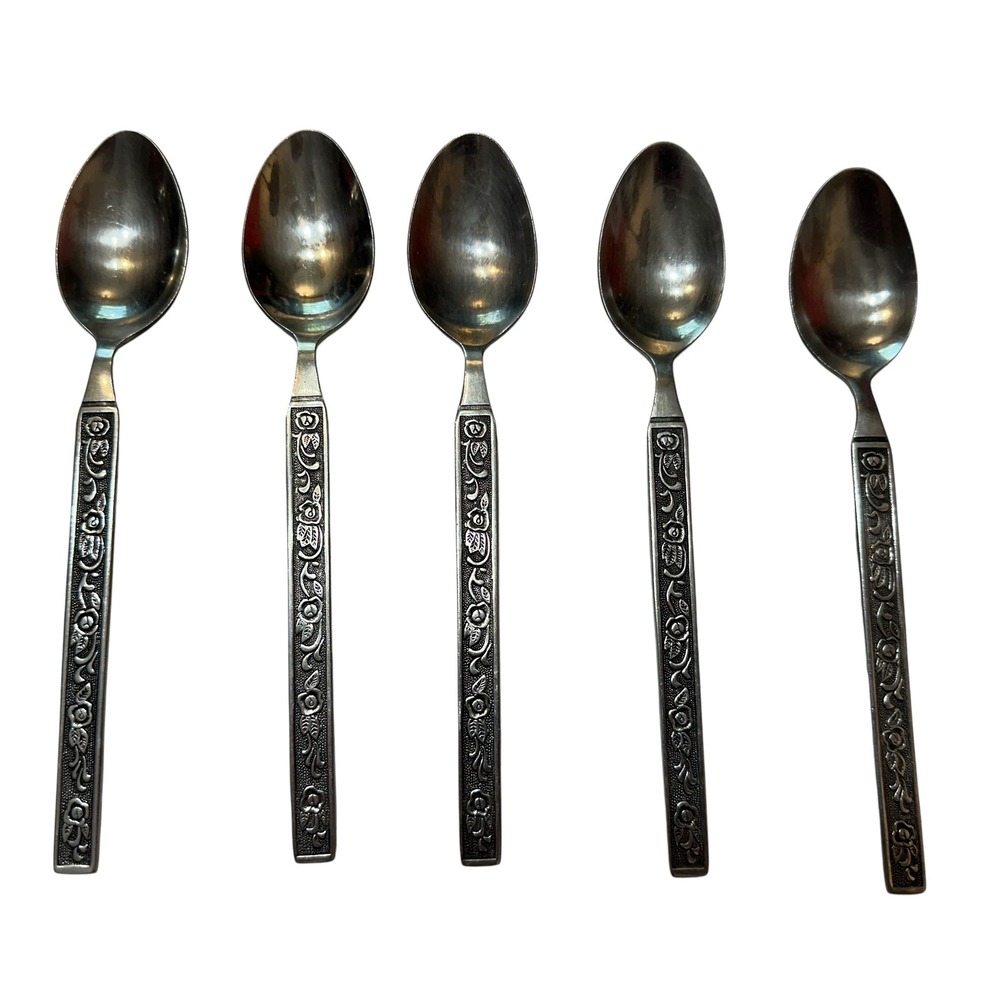 Costellano National Stainless Korea Floral Spoons 5 Pc VTG Silverware Flatware